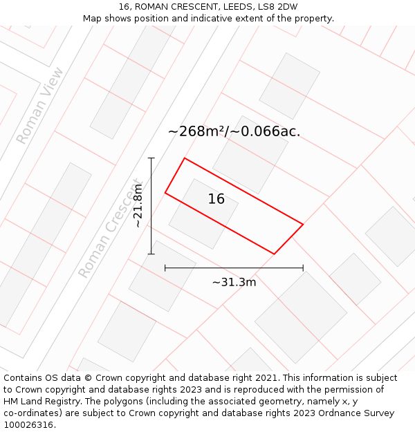 16, ROMAN CRESCENT, LEEDS, LS8 2DW: Plot and title map