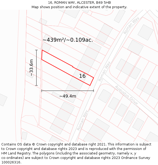 16, ROMAN WAY, ALCESTER, B49 5HB: Plot and title map