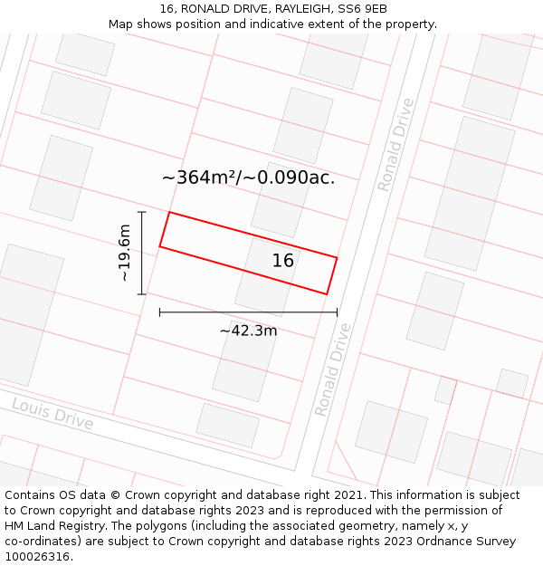 16, RONALD DRIVE, RAYLEIGH, SS6 9EB: Plot and title map