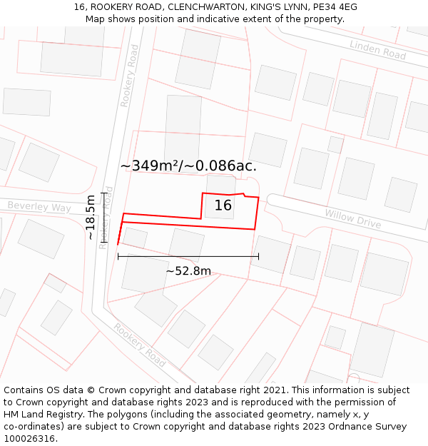 16, ROOKERY ROAD, CLENCHWARTON, KING'S LYNN, PE34 4EG: Plot and title map