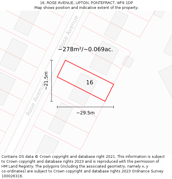16, ROSE AVENUE, UPTON, PONTEFRACT, WF9 1DP: Plot and title map