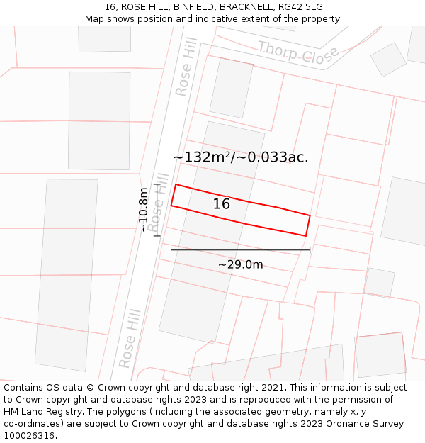 16, ROSE HILL, BINFIELD, BRACKNELL, RG42 5LG: Plot and title map