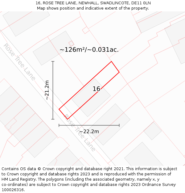 16, ROSE TREE LANE, NEWHALL, SWADLINCOTE, DE11 0LN: Plot and title map