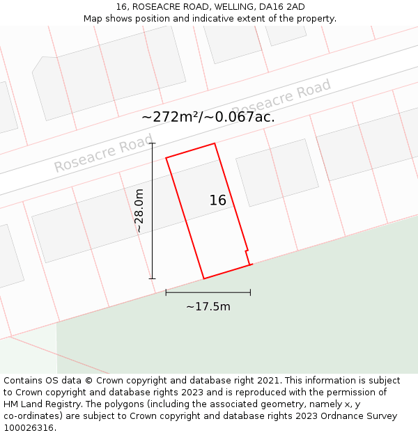 16, ROSEACRE ROAD, WELLING, DA16 2AD: Plot and title map