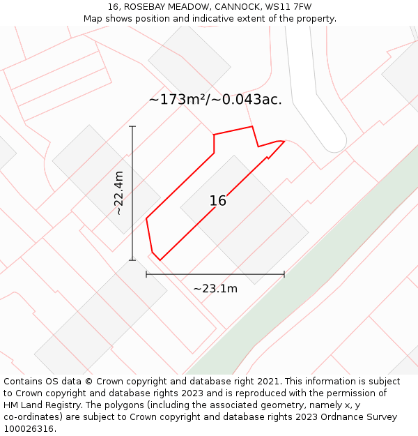 16, ROSEBAY MEADOW, CANNOCK, WS11 7FW: Plot and title map