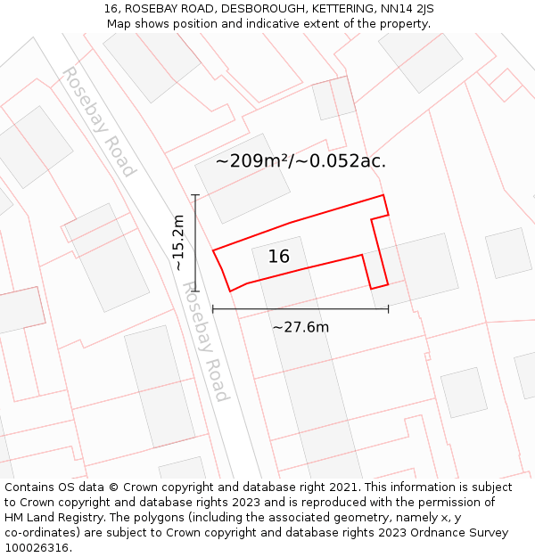 16, ROSEBAY ROAD, DESBOROUGH, KETTERING, NN14 2JS: Plot and title map