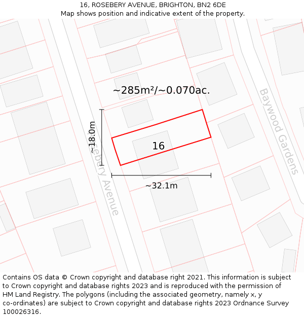 16, ROSEBERY AVENUE, BRIGHTON, BN2 6DE: Plot and title map
