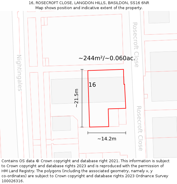 16, ROSECROFT CLOSE, LANGDON HILLS, BASILDON, SS16 6NR: Plot and title map