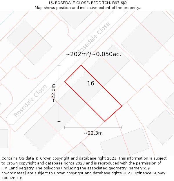16, ROSEDALE CLOSE, REDDITCH, B97 6JQ: Plot and title map
