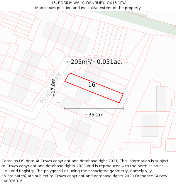 16, ROSINA WALK, BANBURY, OX16 1FW: Plot and title map