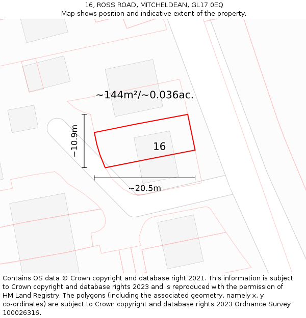 16, ROSS ROAD, MITCHELDEAN, GL17 0EQ: Plot and title map