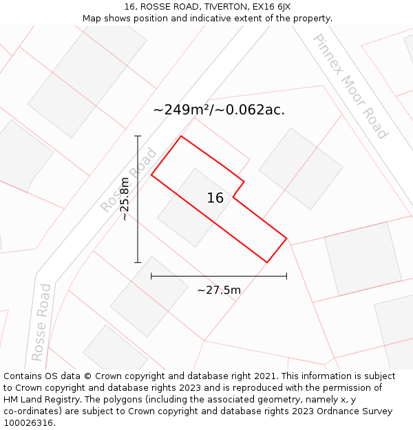 16, ROSSE ROAD, TIVERTON, EX16 6JX: Plot and title map