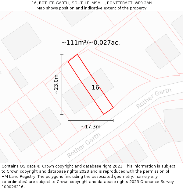 16, ROTHER GARTH, SOUTH ELMSALL, PONTEFRACT, WF9 2AN: Plot and title map