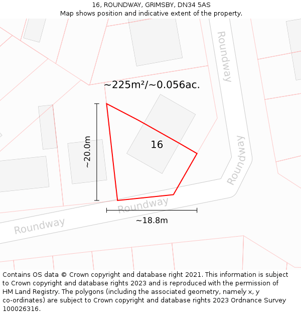 16, ROUNDWAY, GRIMSBY, DN34 5AS: Plot and title map