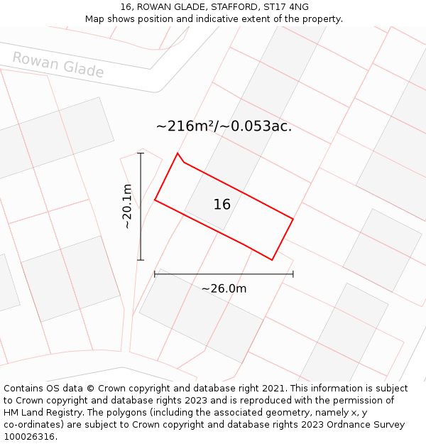 16, ROWAN GLADE, STAFFORD, ST17 4NG: Plot and title map