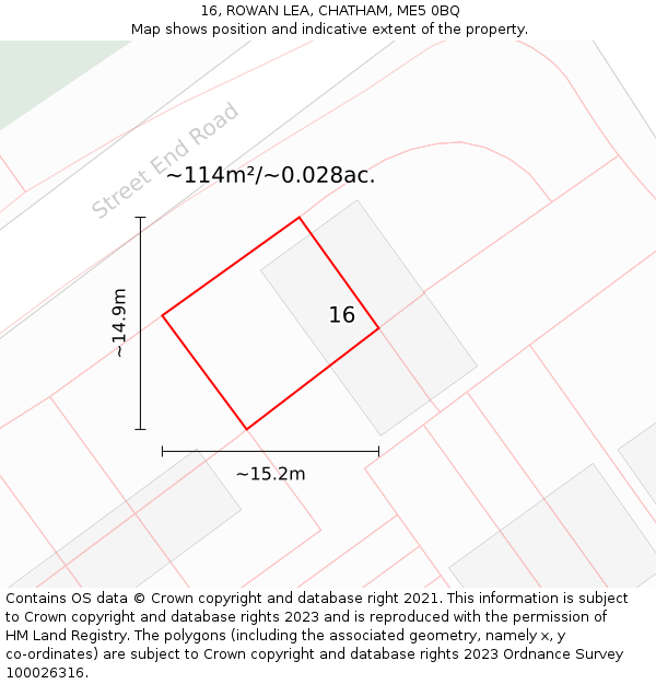 16, ROWAN LEA, CHATHAM, ME5 0BQ: Plot and title map