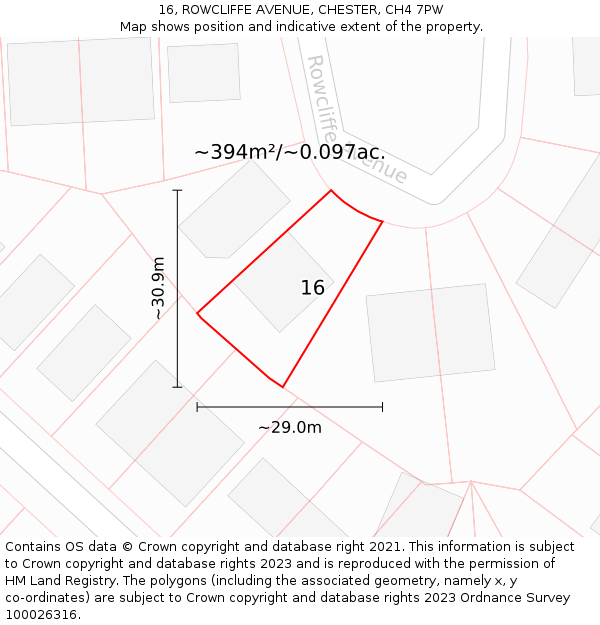 16, ROWCLIFFE AVENUE, CHESTER, CH4 7PW: Plot and title map