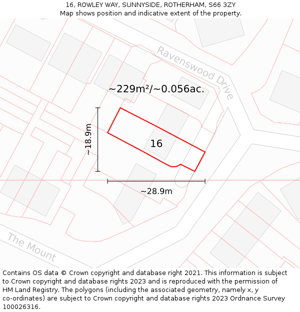 16, ROWLEY WAY, SUNNYSIDE, ROTHERHAM, S66 3ZY: Plot and title map