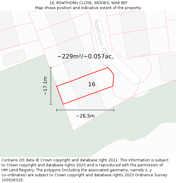 16, ROWTHORN CLOSE, WIDNES, WA8 8EF: Plot and title map