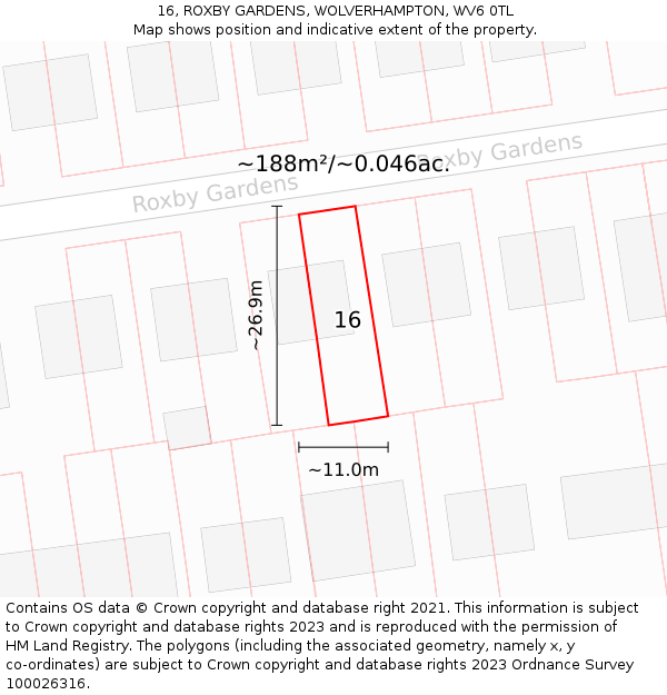 16, ROXBY GARDENS, WOLVERHAMPTON, WV6 0TL: Plot and title map