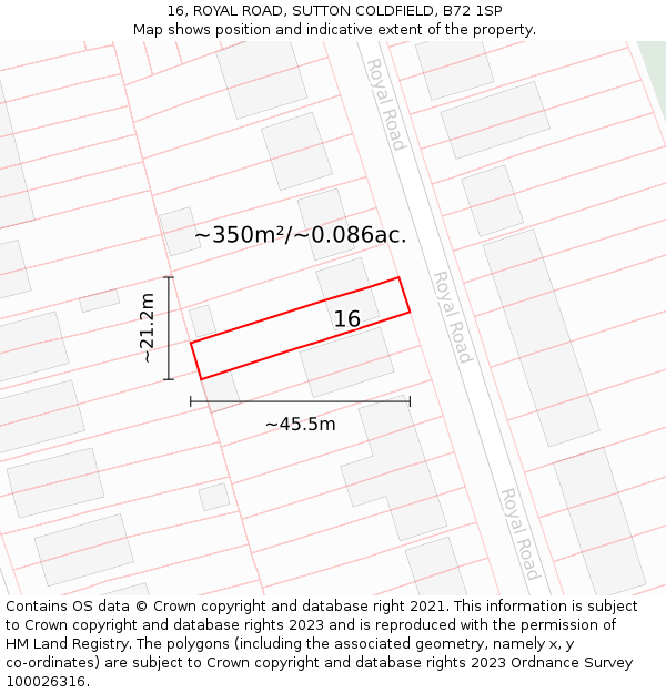16, ROYAL ROAD, SUTTON COLDFIELD, B72 1SP: Plot and title map