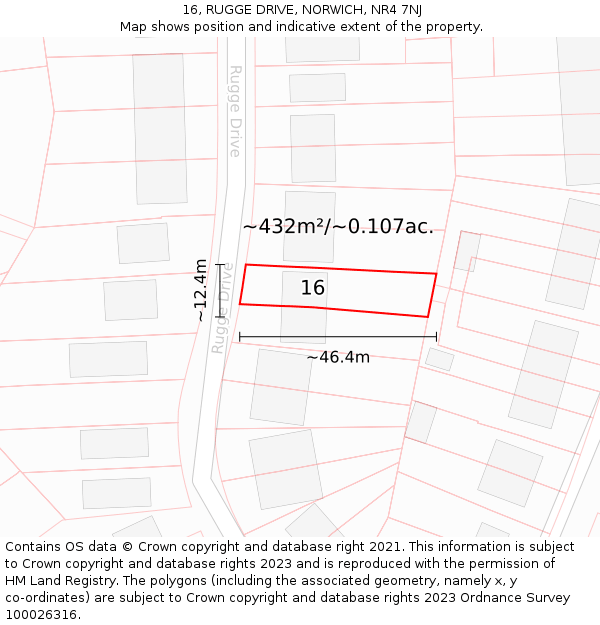 16, RUGGE DRIVE, NORWICH, NR4 7NJ: Plot and title map