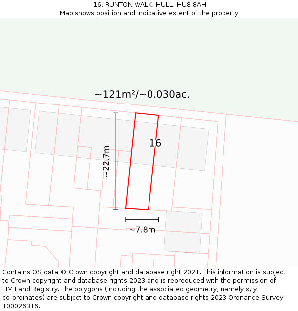 16, RUNTON WALK, HULL, HU8 8AH: Plot and title map