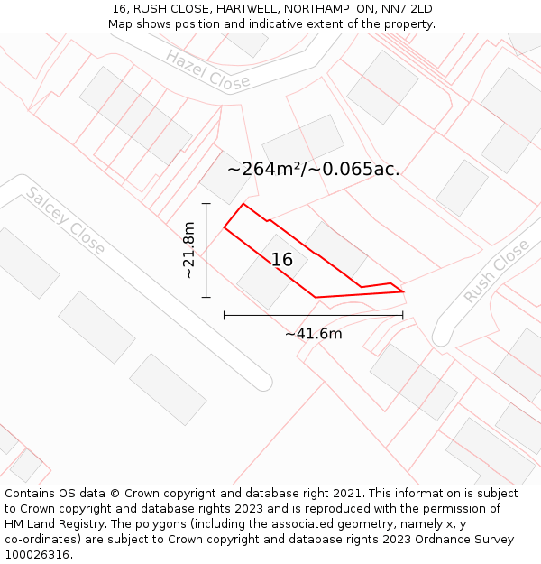 16, RUSH CLOSE, HARTWELL, NORTHAMPTON, NN7 2LD: Plot and title map