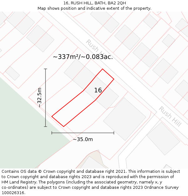 16, RUSH HILL, BATH, BA2 2QH: Plot and title map