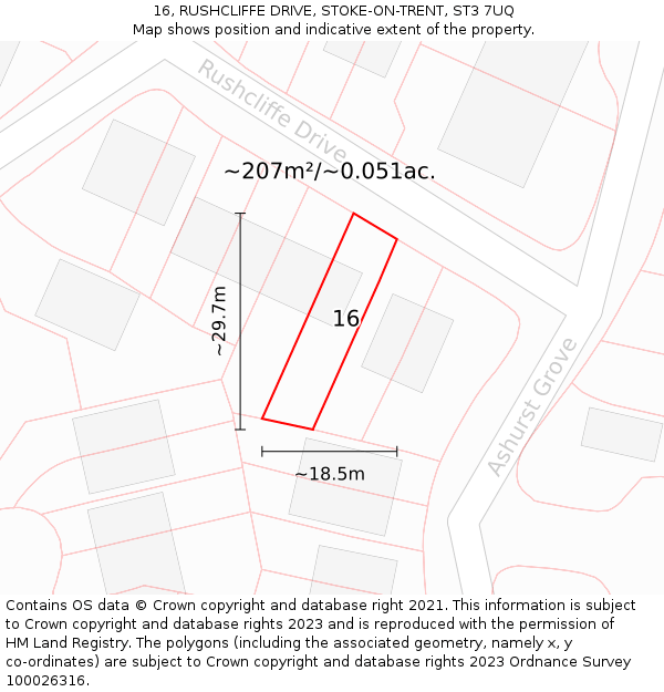 16, RUSHCLIFFE DRIVE, STOKE-ON-TRENT, ST3 7UQ: Plot and title map