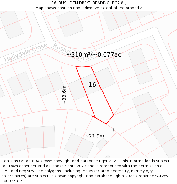 16, RUSHDEN DRIVE, READING, RG2 8LJ: Plot and title map