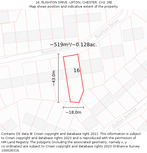 16, RUSHTON DRIVE, UPTON, CHESTER, CH2 1RE: Plot and title map