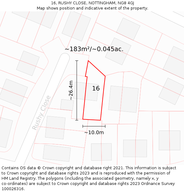16, RUSHY CLOSE, NOTTINGHAM, NG8 4GJ: Plot and title map
