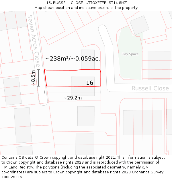 16, RUSSELL CLOSE, UTTOXETER, ST14 8HZ: Plot and title map