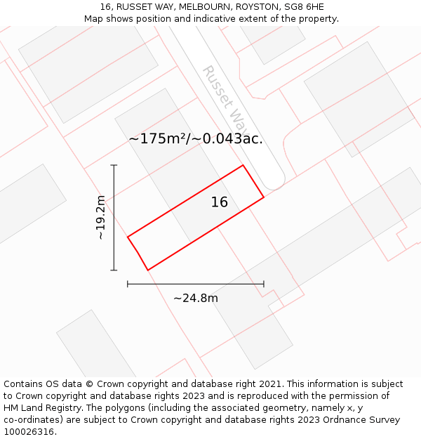 16, RUSSET WAY, MELBOURN, ROYSTON, SG8 6HE: Plot and title map