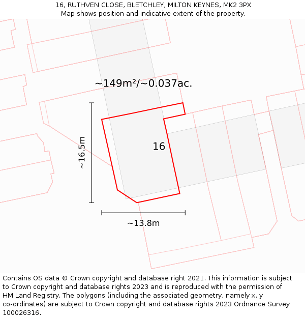 16, RUTHVEN CLOSE, BLETCHLEY, MILTON KEYNES, MK2 3PX: Plot and title map