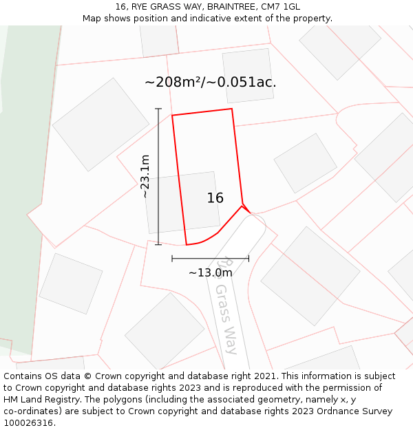 16, RYE GRASS WAY, BRAINTREE, CM7 1GL: Plot and title map