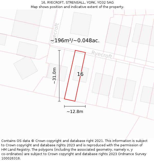 16, RYECROFT, STRENSALL, YORK, YO32 5AG: Plot and title map
