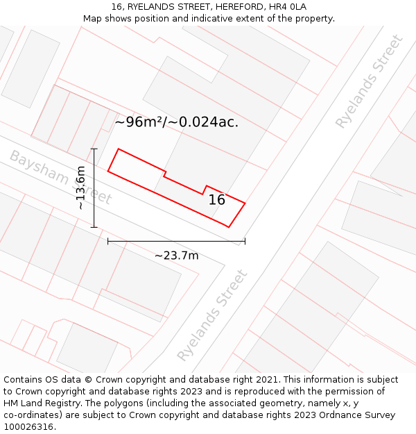 16, RYELANDS STREET, HEREFORD, HR4 0LA: Plot and title map