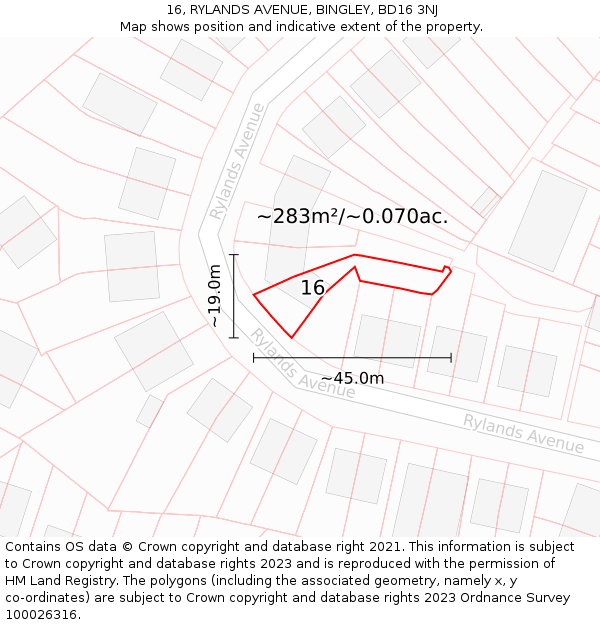 16, RYLANDS AVENUE, BINGLEY, BD16 3NJ: Plot and title map