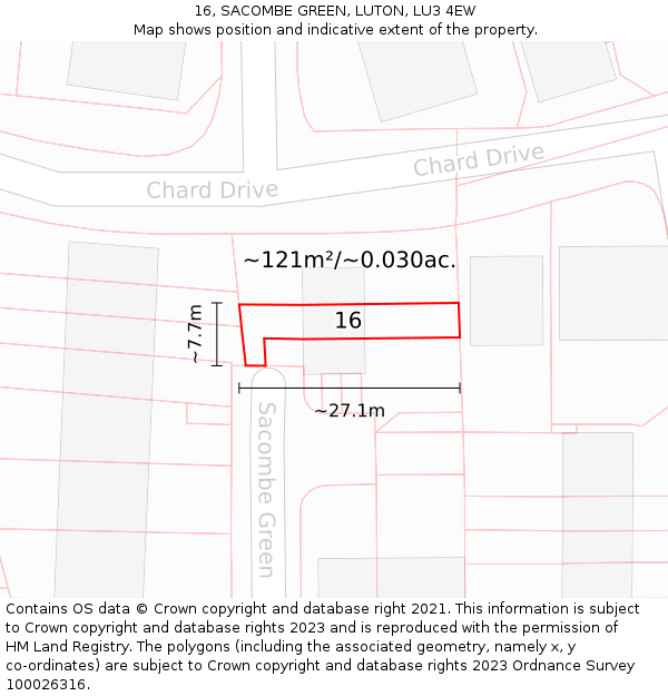 16, SACOMBE GREEN, LUTON, LU3 4EW: Plot and title map