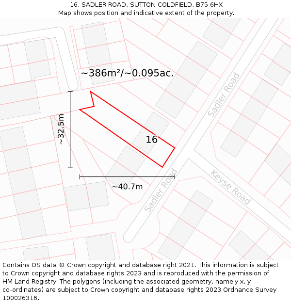 16, SADLER ROAD, SUTTON COLDFIELD, B75 6HX: Plot and title map