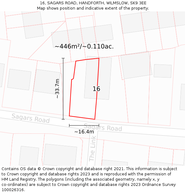 16, SAGARS ROAD, HANDFORTH, WILMSLOW, SK9 3EE: Plot and title map