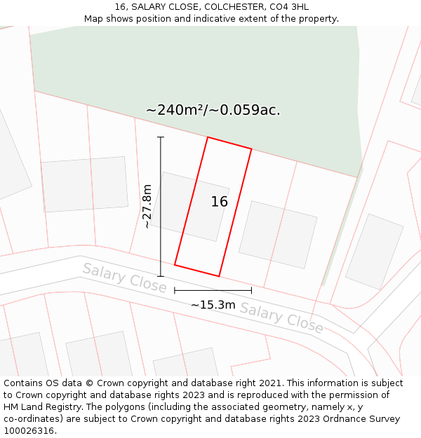 16, SALARY CLOSE, COLCHESTER, CO4 3HL: Plot and title map