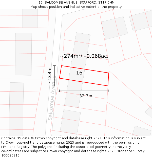 16, SALCOMBE AVENUE, STAFFORD, ST17 0HN: Plot and title map