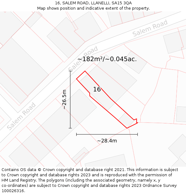 16, SALEM ROAD, LLANELLI, SA15 3QA: Plot and title map
