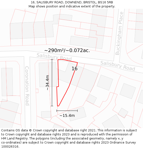 16, SALISBURY ROAD, DOWNEND, BRISTOL, BS16 5RB: Plot and title map