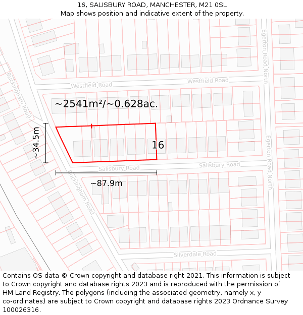 16, SALISBURY ROAD, MANCHESTER, M21 0SL: Plot and title map