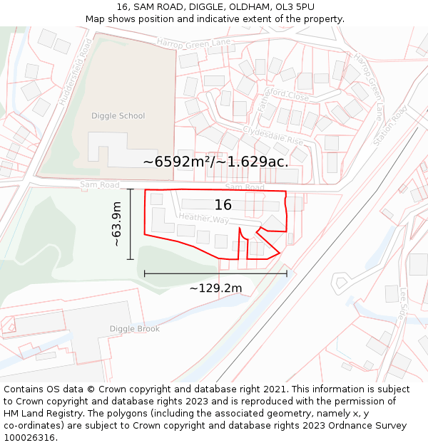 16, SAM ROAD, DIGGLE, OLDHAM, OL3 5PU: Plot and title map