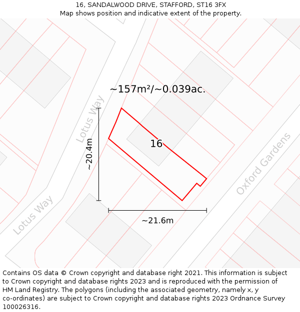 16, SANDALWOOD DRIVE, STAFFORD, ST16 3FX: Plot and title map